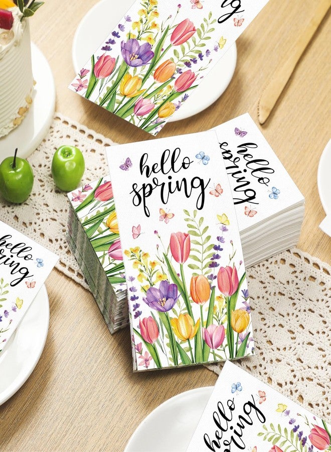 Jingmore 100 Pcs Spring Disposable Paper Guest Towels for Bathroom Floral Butterfly Hand Towels Decorative Hello Spring Napkins for Wedding Bridal Shower Party Summer Kitchen Dinner Table Toilet - Image 2
